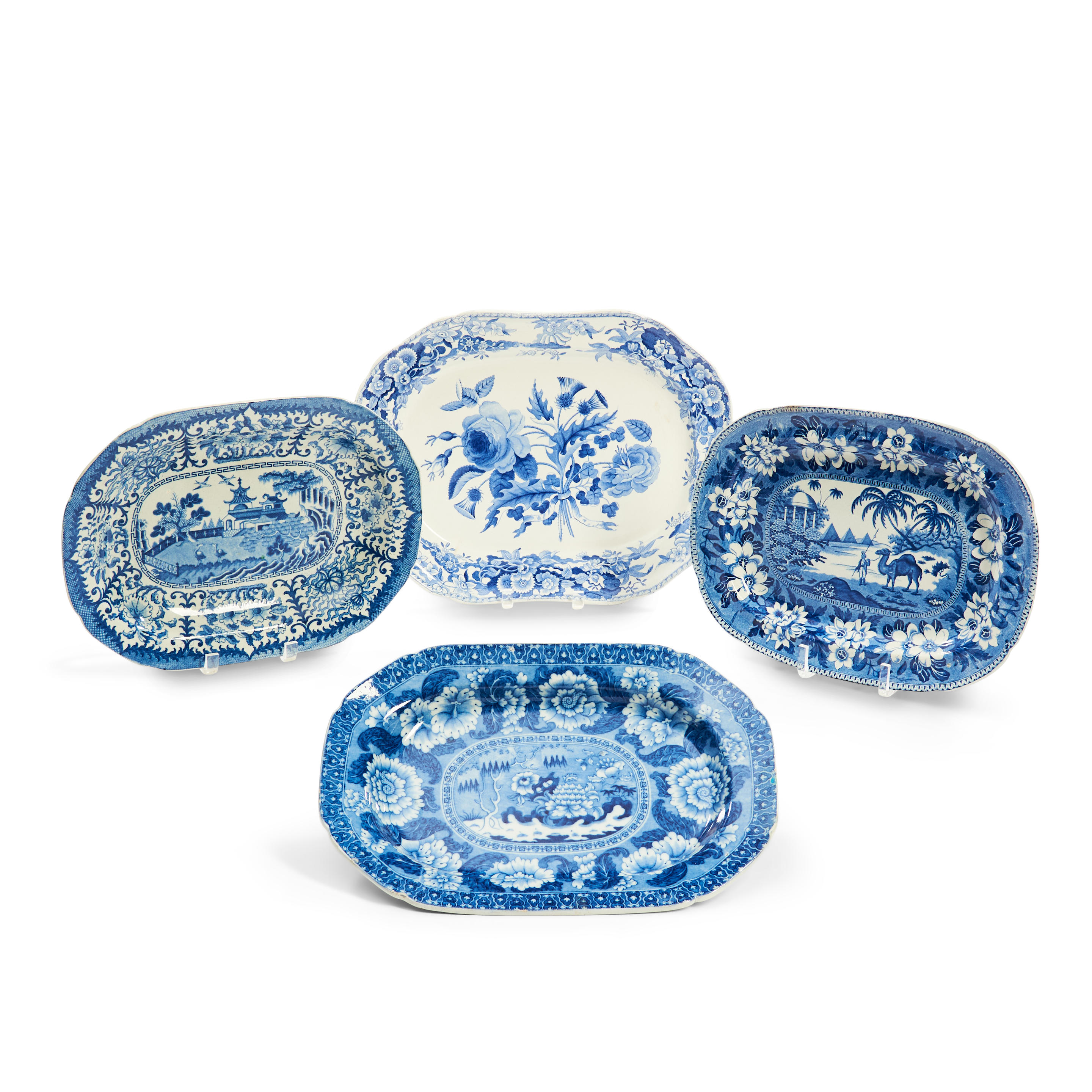 FOUR STAFFORDSHIRE BLUE TRANSFER