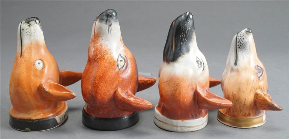 FOUR STAFFORDSHIRE CERAMIC FOX HEAD
