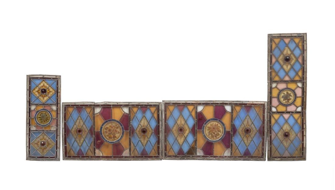 FOUR STAINED GLASS FLORAL WINDOW