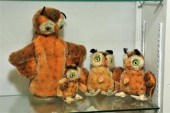 FOUR STEIFF OWLS. A hand puppe