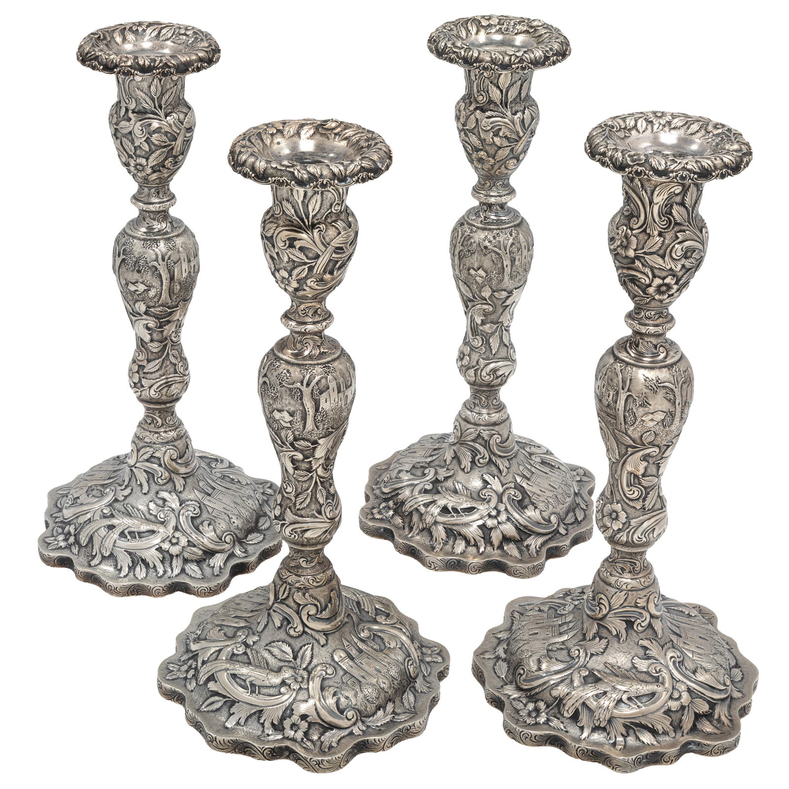 FOUR STERLING BAROQUE STYLE