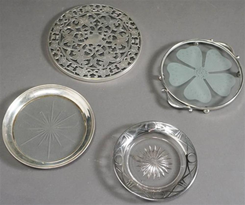 FOUR STERLING MOUNTED GLASS