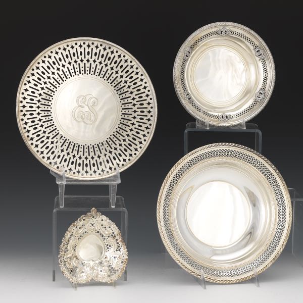 FOUR STERLING RETICULATED DISHES 