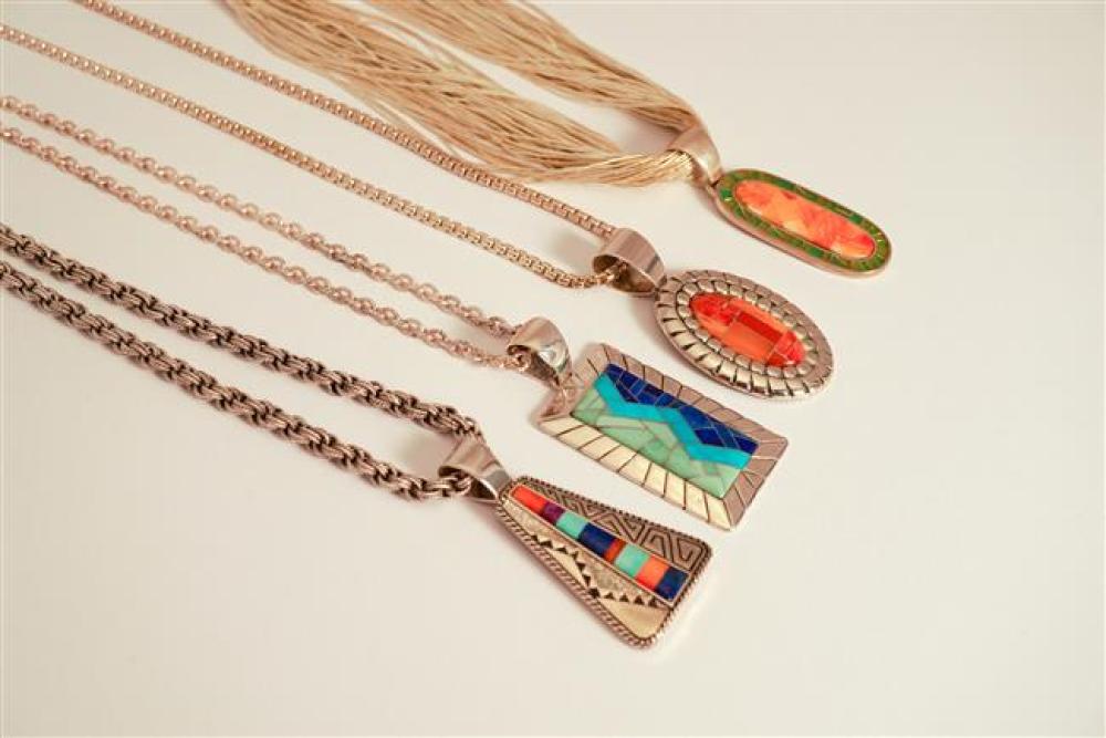 FOUR STERLING SILVER AND STONE
