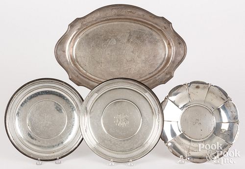 FOUR STERLING SILVER TRAYS AND