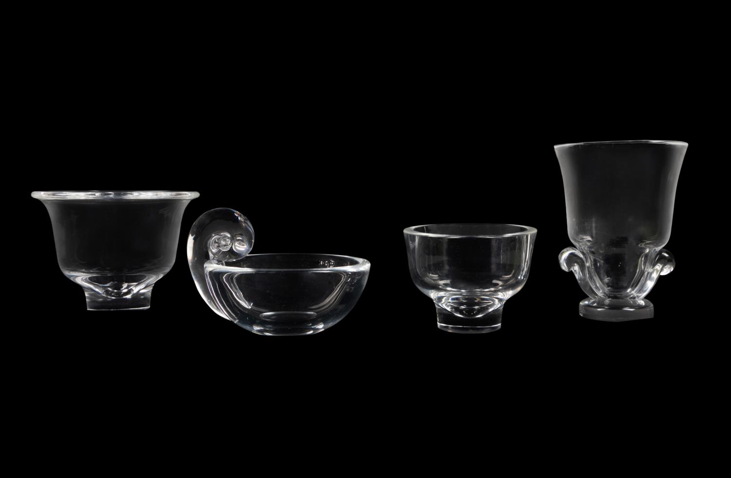 FOUR STEUBEN CLEAR CRYSTAL BOWLS