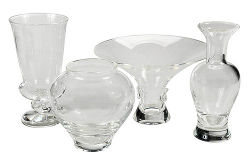 FOUR STEUBEN CLEAR GLASS