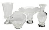 FOUR STEUBEN CLEAR GLASS VASES