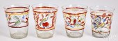 FOUR STIEGEL TYPE ENAMELED CUP