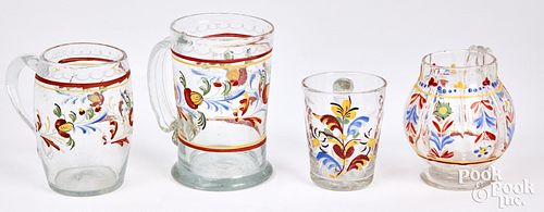 FOUR STIEGEL TYPE ENAMELED