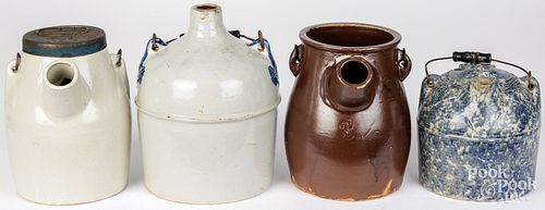 FOUR STONEWARE BATTER JUGSFour