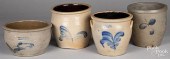 FOUR STONEWARE CROCKS, 19TH C.