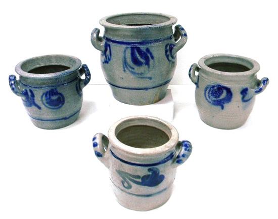 Four stoneware double handle crocks