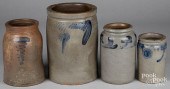 FOUR STONEWARE JARS, 19TH C.Fo