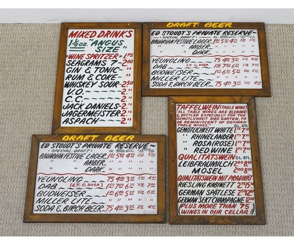 Four Stoudt's menu boards listing