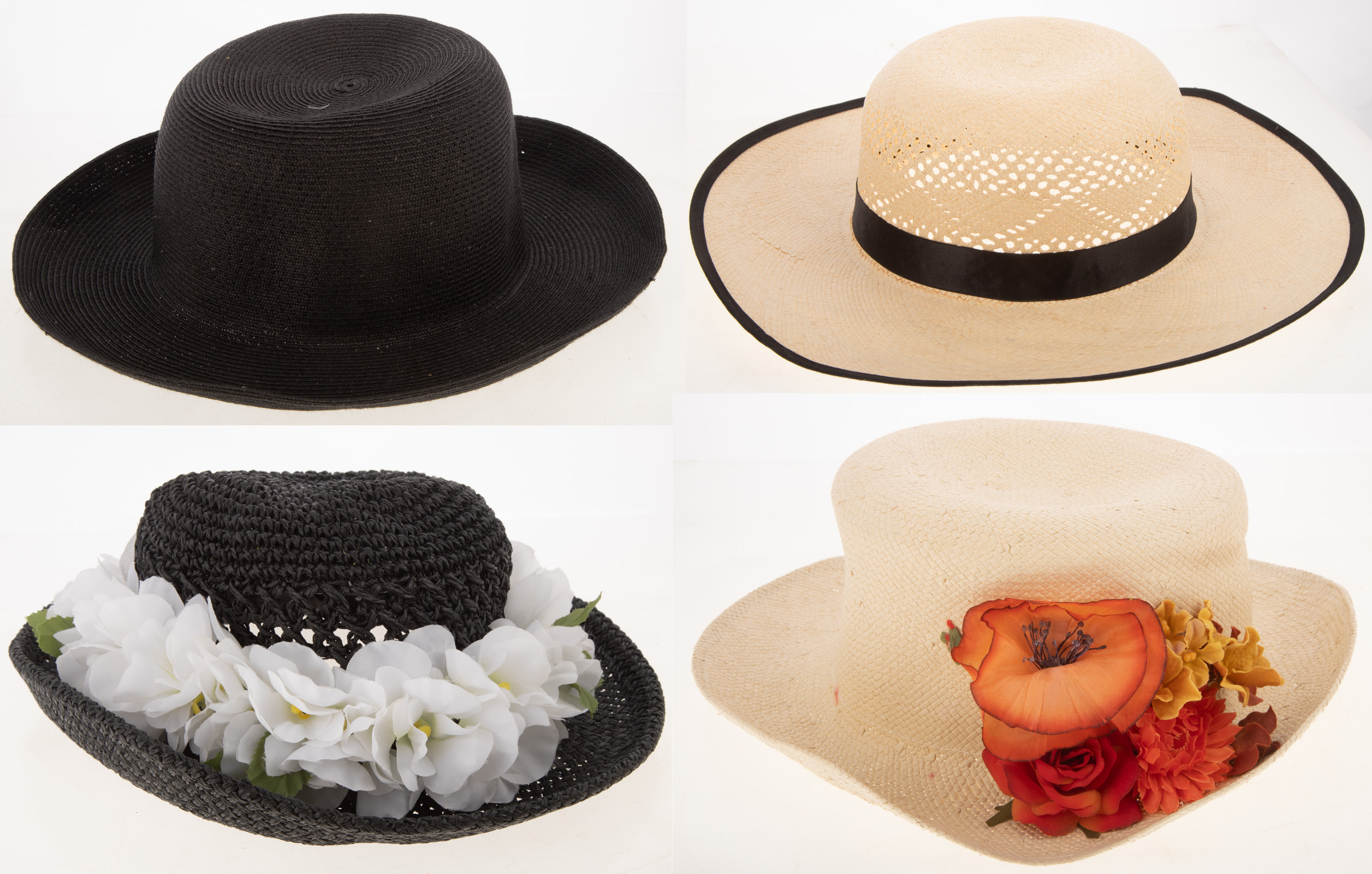 FOUR STRAW HATS including a