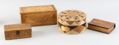 FOUR STRAW WORK BOXES, MOSTLY