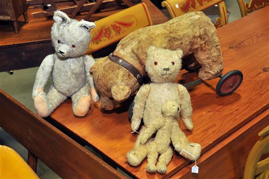 FOUR STUFFED BEARS. Probably German