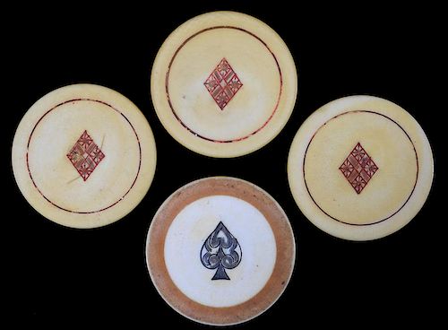 FOUR SUIT SYMBOL SCRIMSHAWED