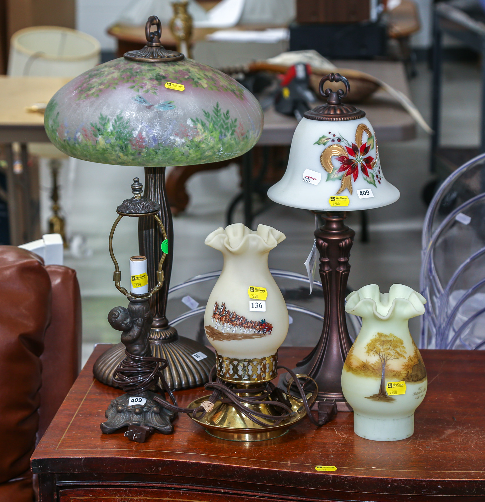 FOUR TABLE LAMPS, FENTON ART
