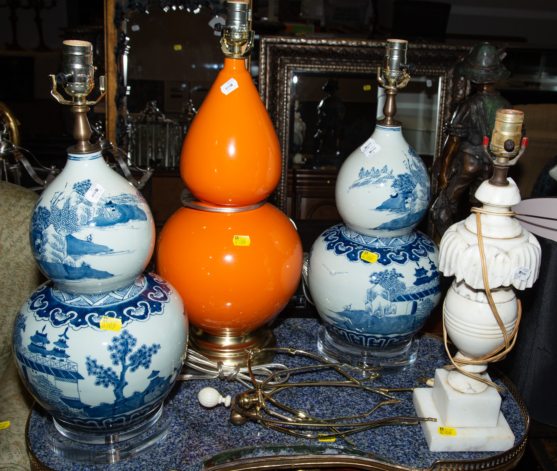 FOUR TABLE LAMPS & ONE SHADE