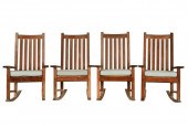 FOUR TEAK PATIO ROCKING CHAIRS