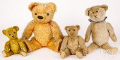 FOUR TEDDY BEARS, EARLY TO MID