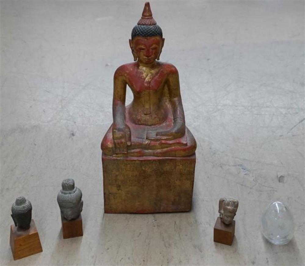 FOUR THAI OR BURMESE WOOD AND STONE