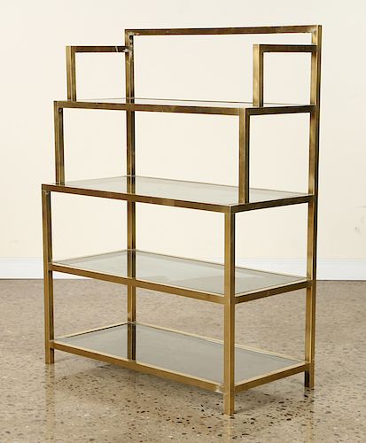FOUR TIER BRASS SMOKED GLASS
