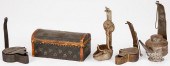 FOUR TIN AND IRON FAT LAMPS, 1