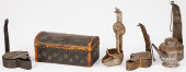 FOUR TIN AND IRON FAT LAMPS, 1
