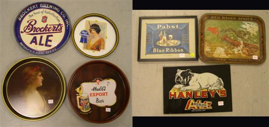 Four tin beer trays including: