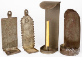 FOUR TIN CANDLE WALL SCONCES,