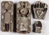 FOUR TIN COOKIE CUTTERS, 19TH