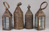 FOUR TIN LANTERNS, 19TH C.Four