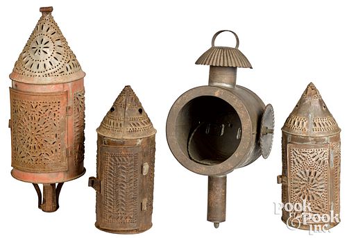 FOUR TIN LANTERNS, 19TH C.Four