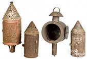 FOUR TIN LANTERNS, 19TH C.Four