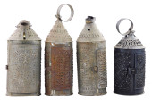 FOUR TIN PUNCHWORK LANTERNS, E