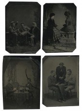FOUR TINTYPES OF CARD PLAYERS.