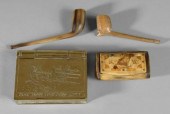 Four tobacco items: one brass