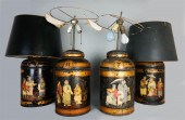 FOUR TOLE PEINTE TEA CADDIES A