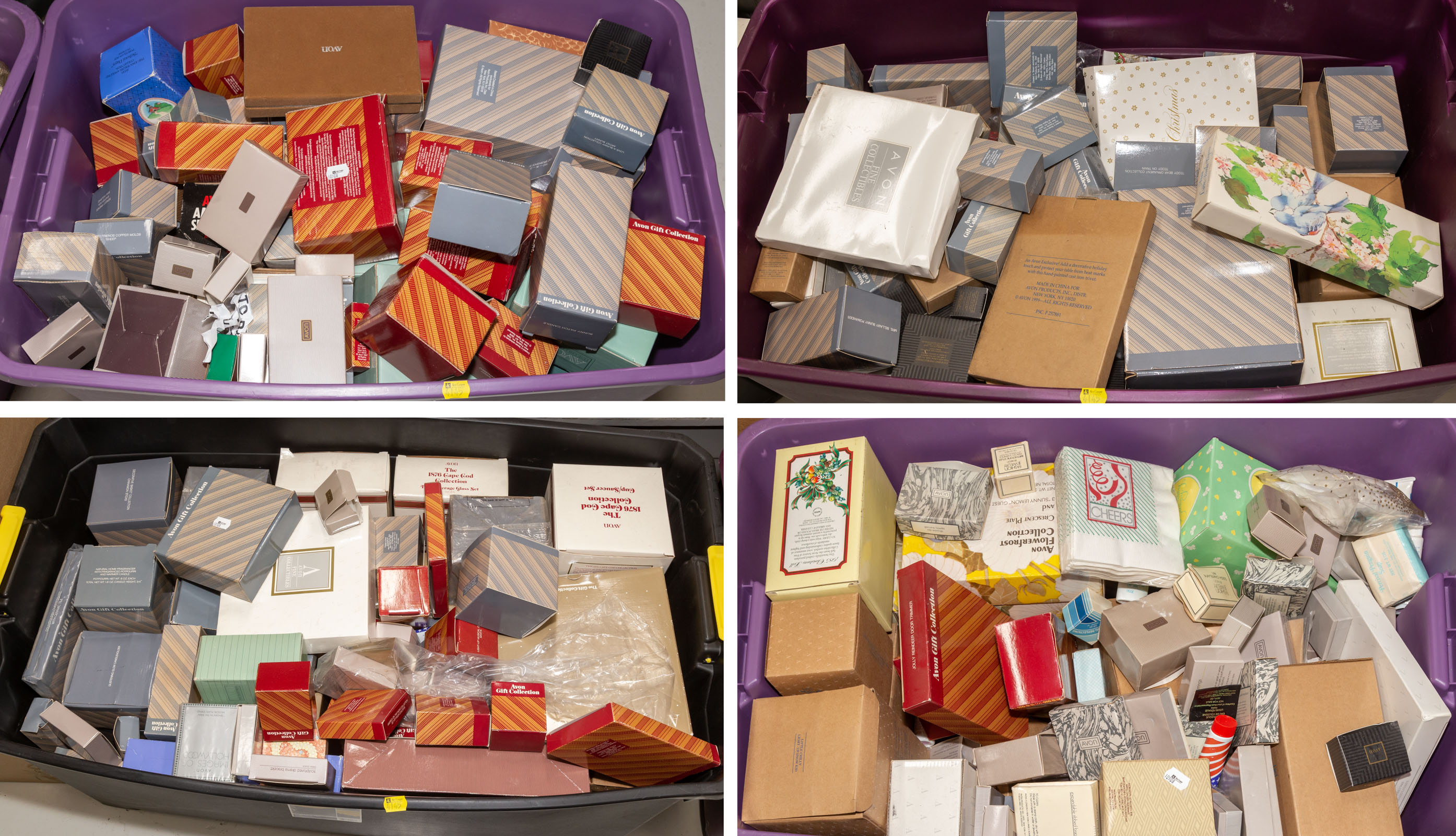 FOUR TOTES OF AVON COLLECTIBLES
