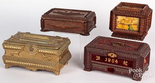 FOUR TRAMP ART DRESSER BOXES, CA.