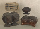 Four tramp art trinket boxes c