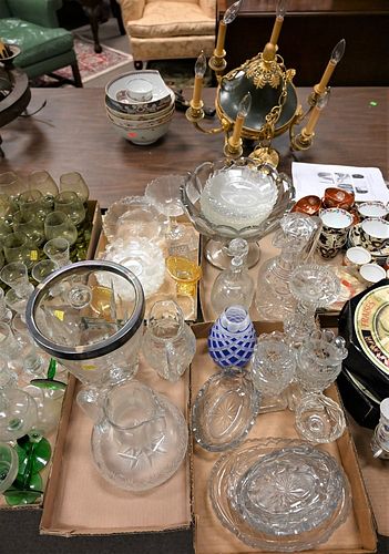 FOUR TRAY LOTS OF CUT GLASS AND