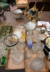FOUR TRAY LOTS OF CUT GLASS AN
