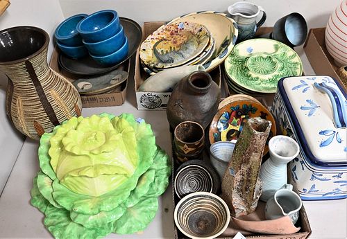 FOUR TRAY LOTS OF POTTERY,