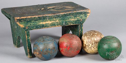 FOUR TURNED AND PAINTED DUCKPIN