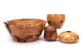 FOUR TURNED WOOD VESSELS Four