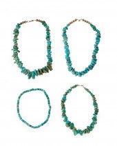 FOUR TURQUOISE BEADED NECKLACE